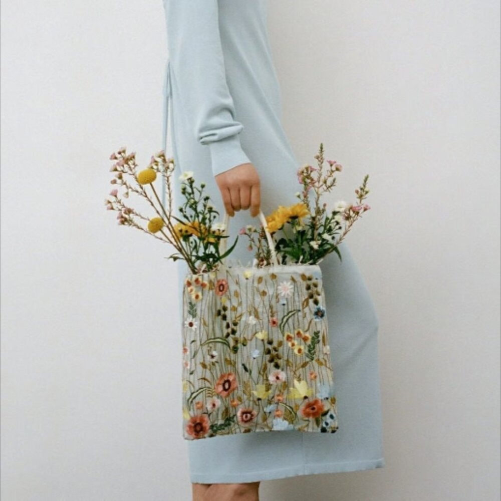 Zara Embroidered Floral Tote NWT